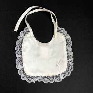 NEW - Vintage The Christening Collection White Satin Lace Trim Bib Old Money